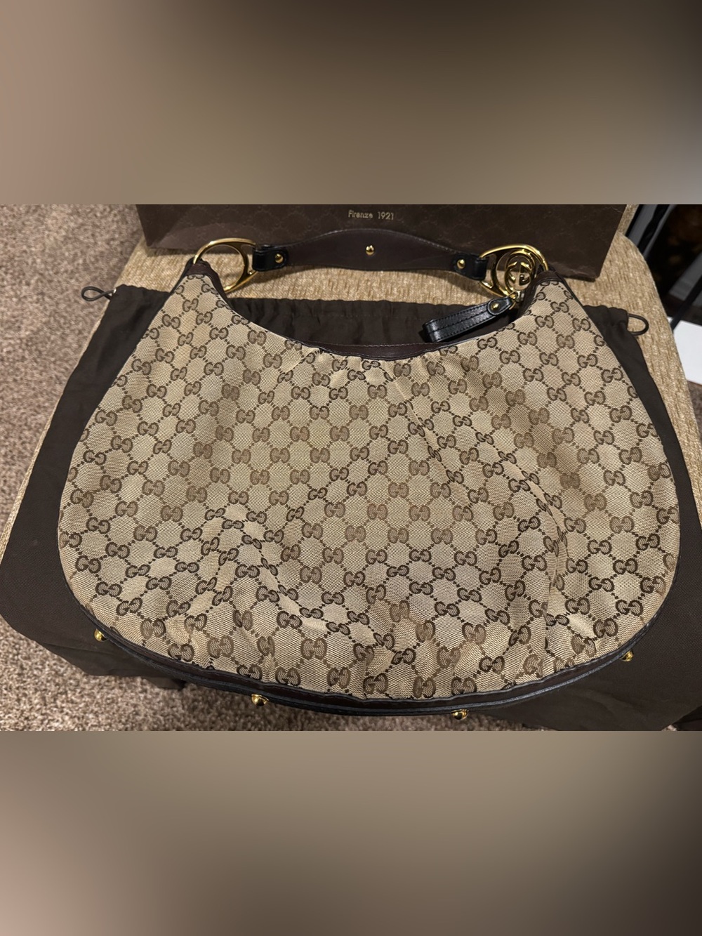 ❤️ Authentic Gucci GG Canvas & Leather Hobo Purse W/ Original Dust Bag & Box ❤️ - Picture 2 of 16